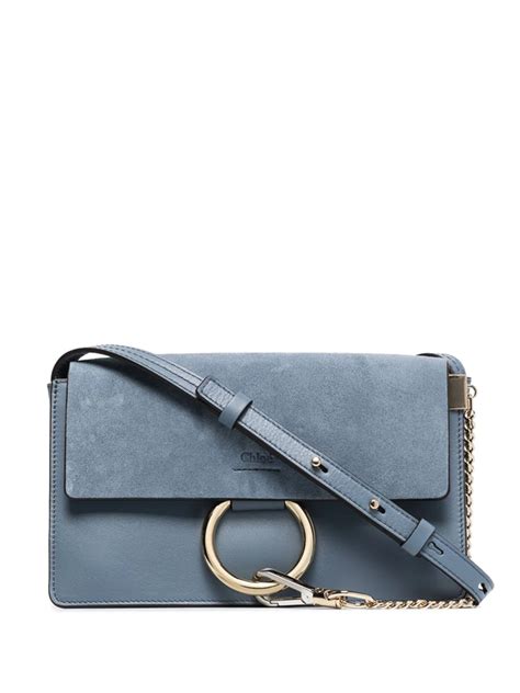 chloe faye small leather suede shoulder bag washed blue gold|chloe faye leather crossbody bag.